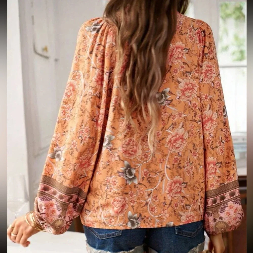 Boho Pink Floral Blouse - Picture 9 of 12